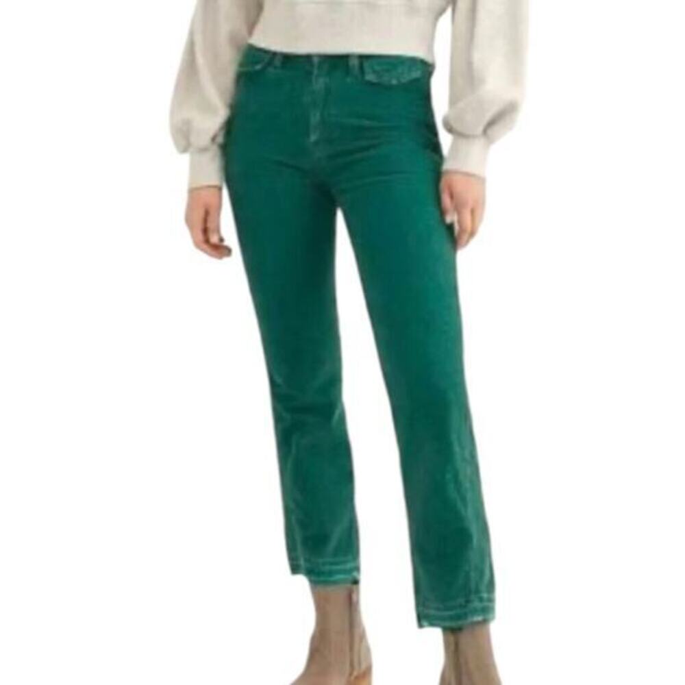 Free People Holiday Pine Green ACES Corduroy Pants Straight Leg Size 24‎ New!